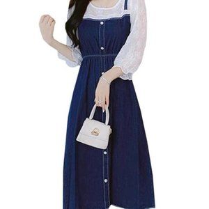 Vintage elegant navy blue denim dress